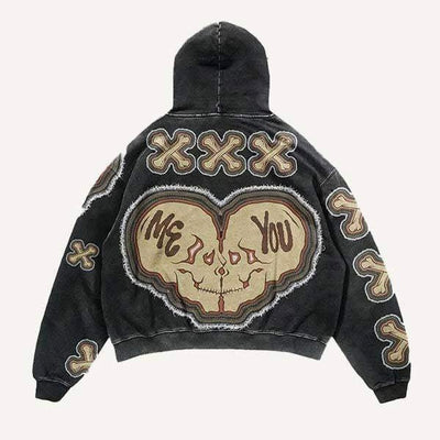 Die For You Faux Skull and Cross Print Slant Pocket Hoodie