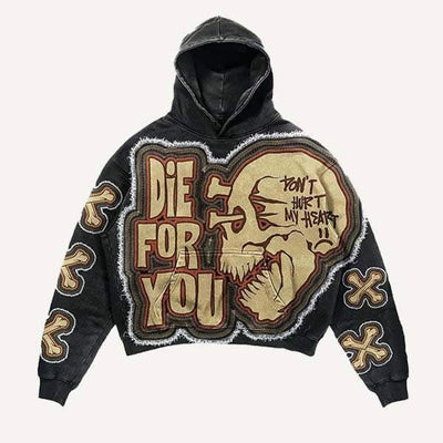 Die For You Faux Skull and Cross Print Slant Pocket Hoodie