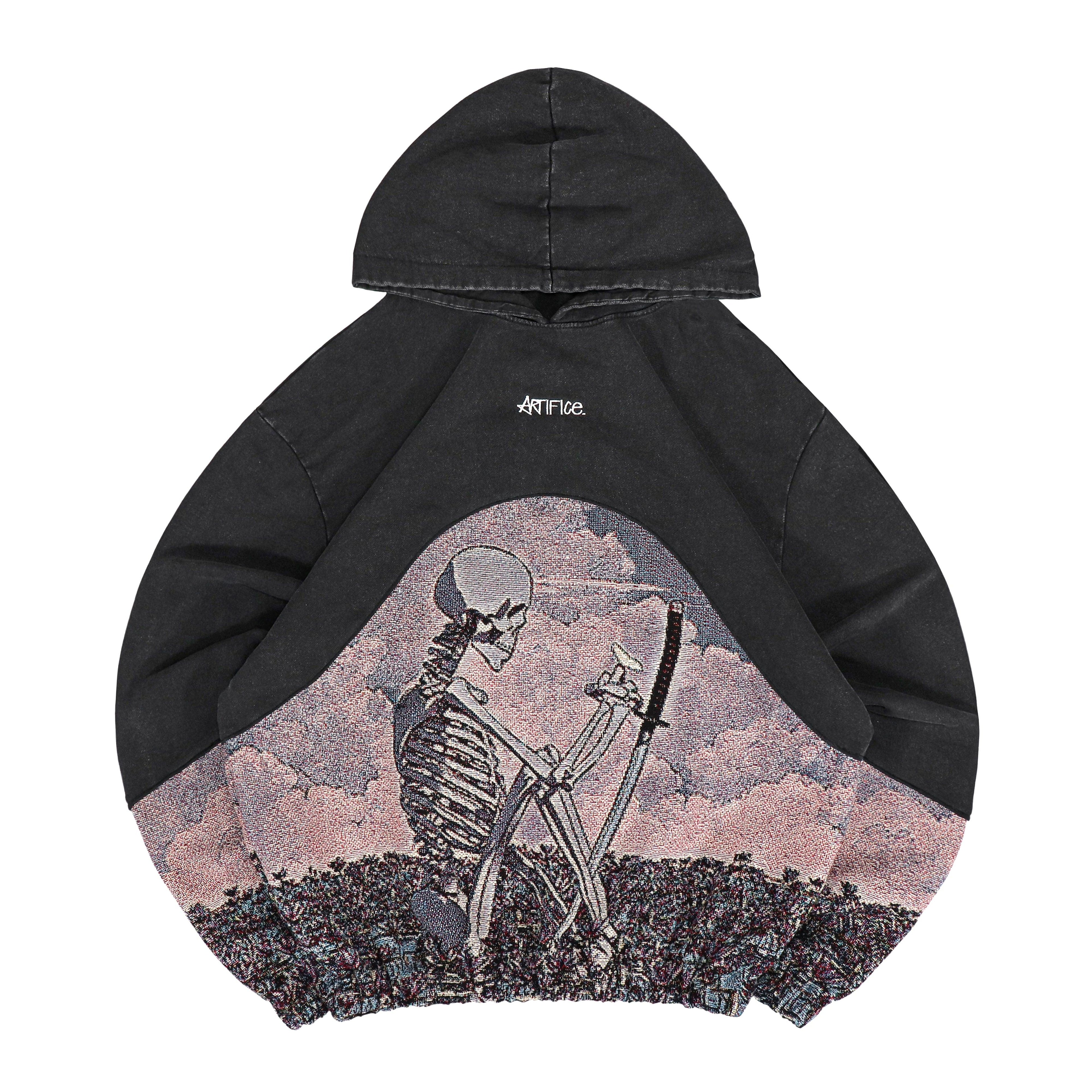 Sweat à capuche délavé "Squelette en paix " 1 sur 1 (M)