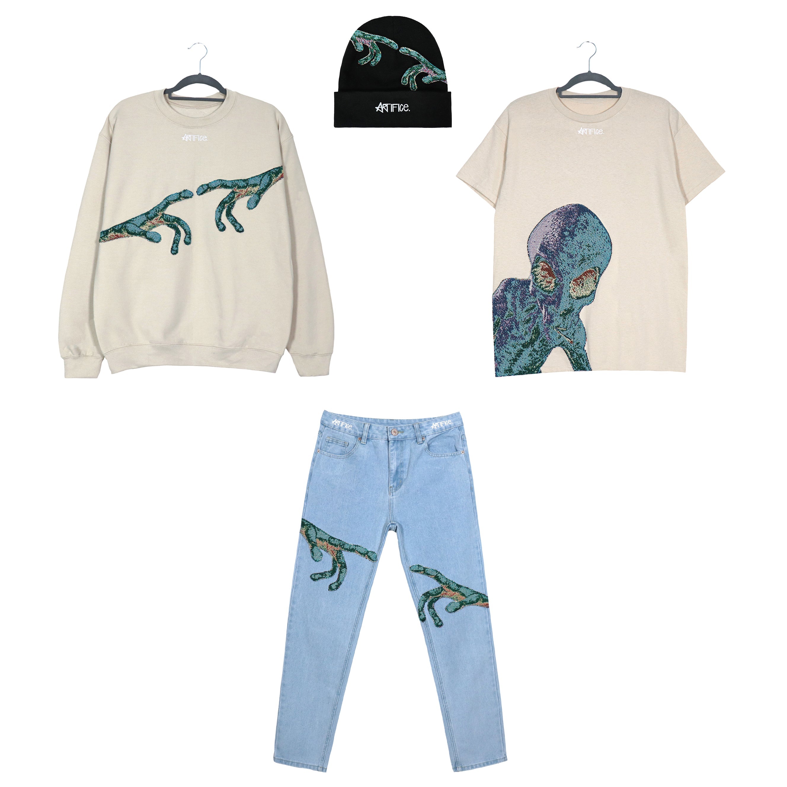 'Alien touching hands' Artifice. Beanie