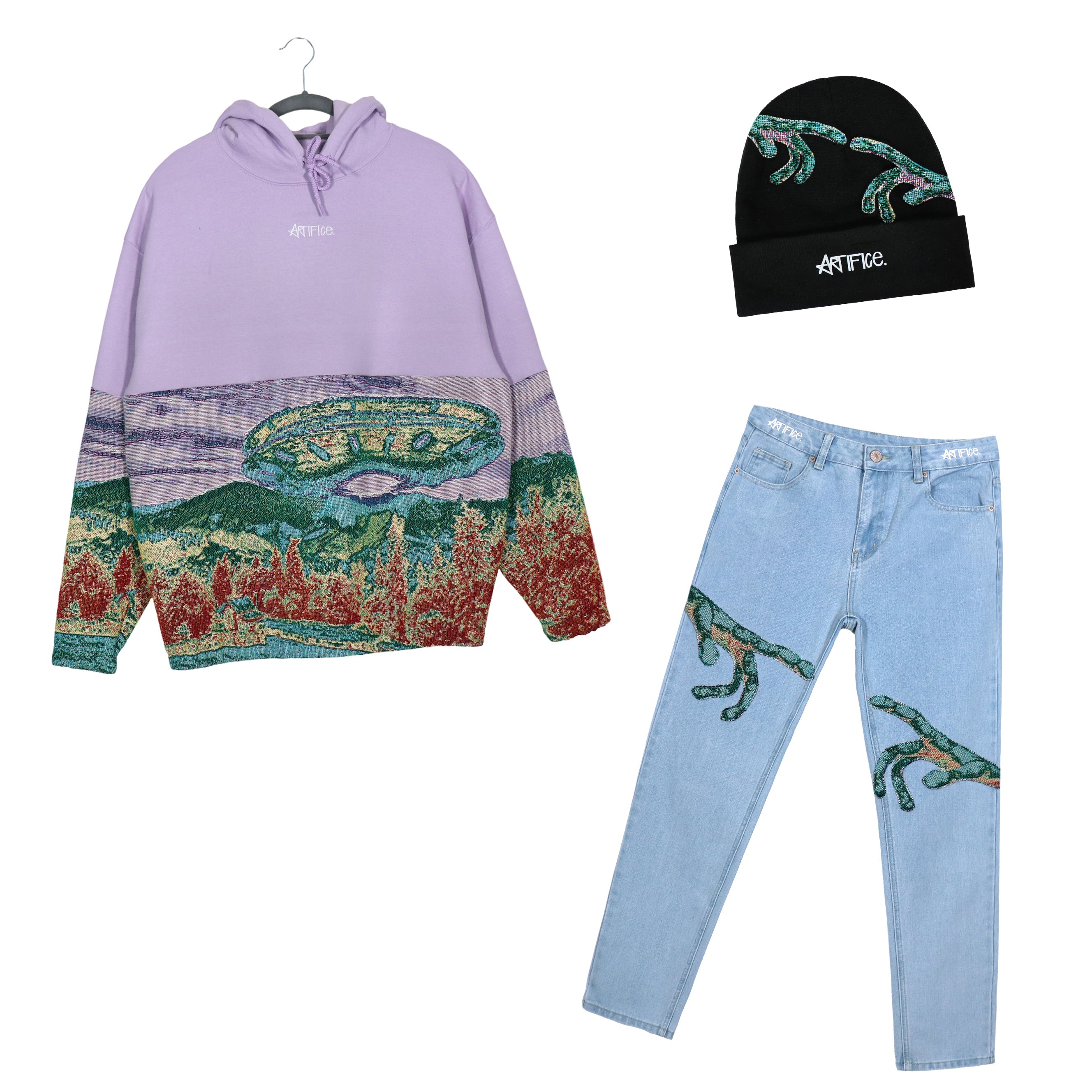 'Alien touching hands' Artifice. Beanie