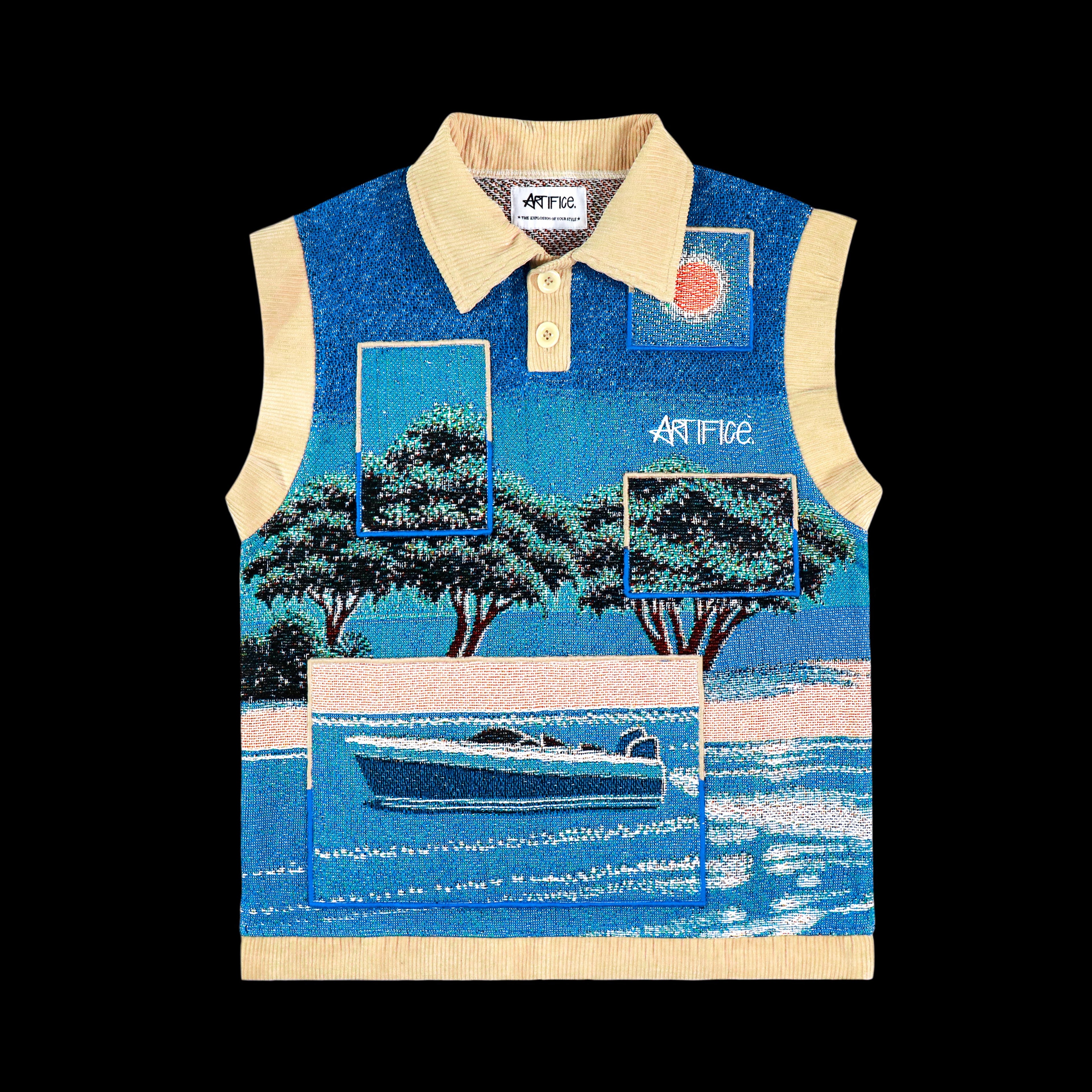 Tapestry sleeveless T-shirt