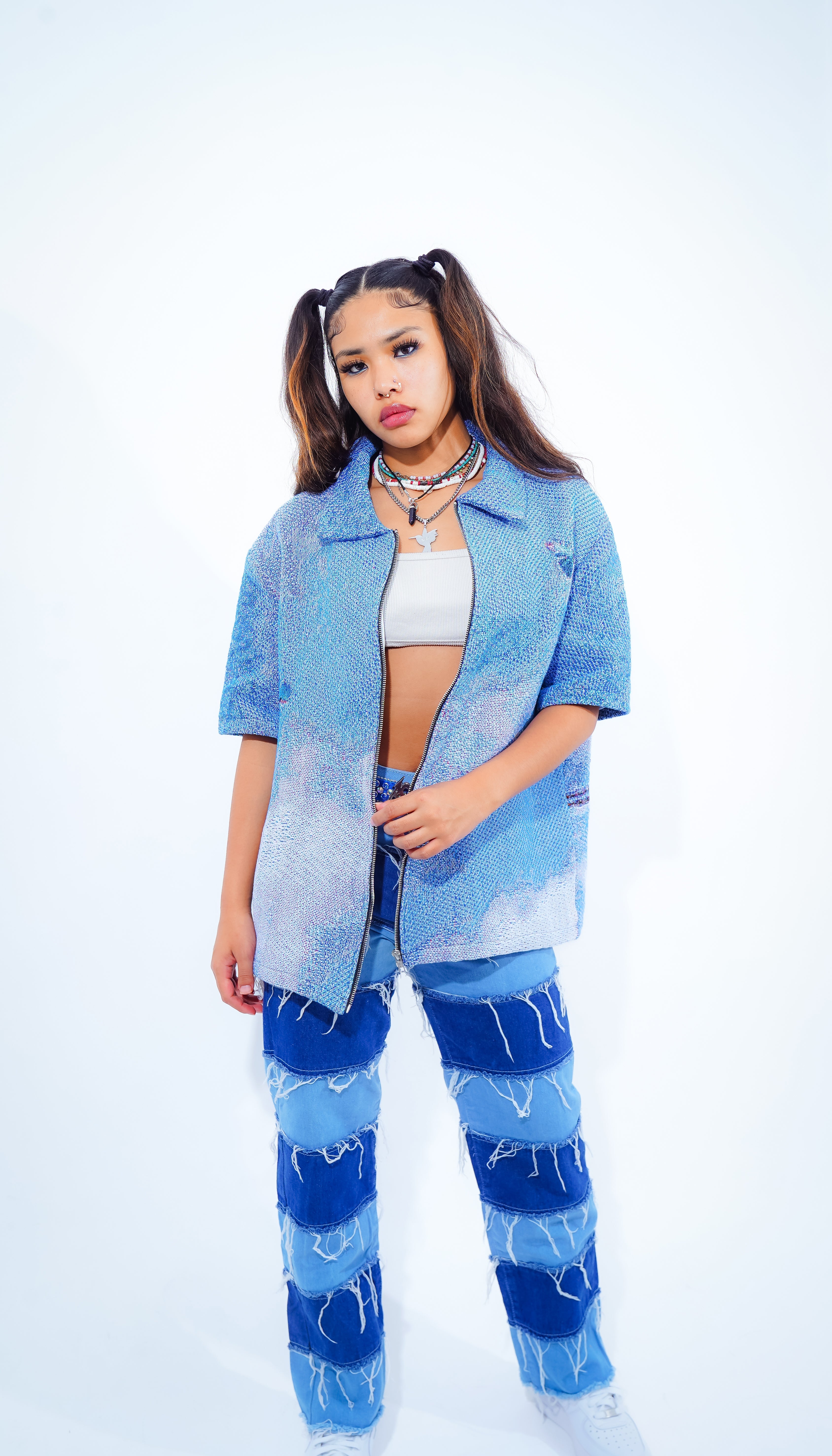 'Squelette volant' T-shirt zippé